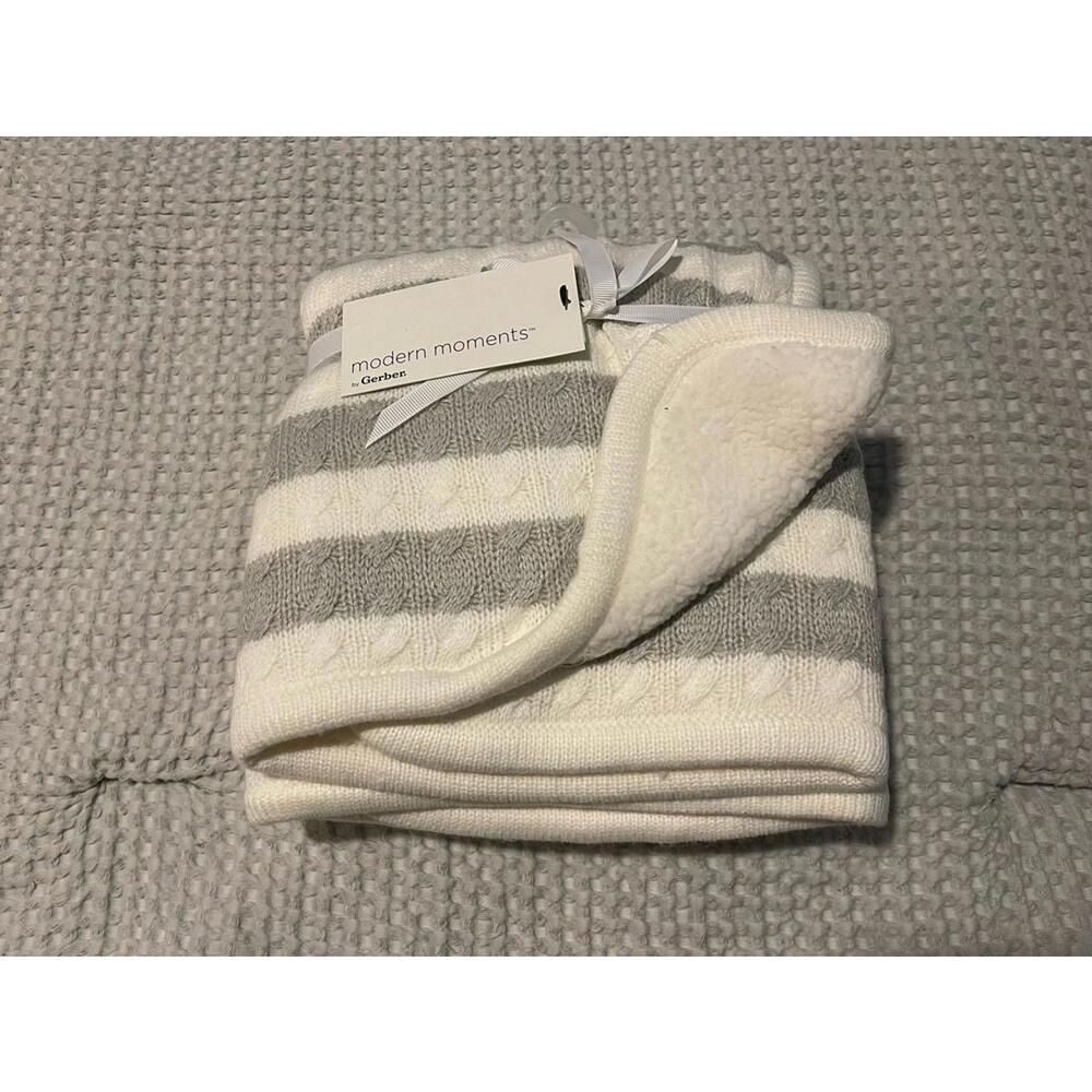 Modern Moments Knit Blanket w/ Sherpa Lining – Grey/White – NWT